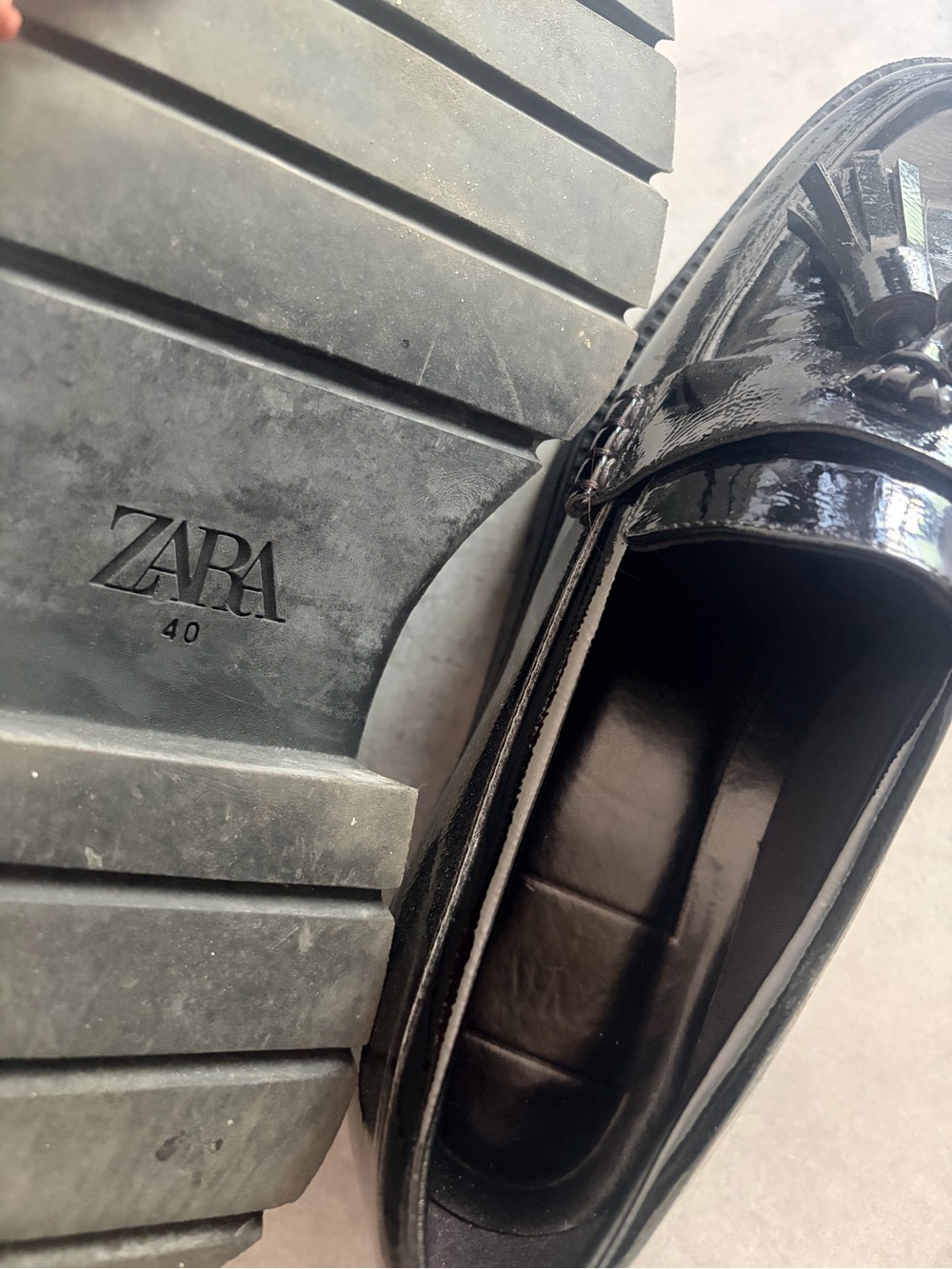 Zara Black Patent Tassel Chunky Loafers - Picture 2 of 3